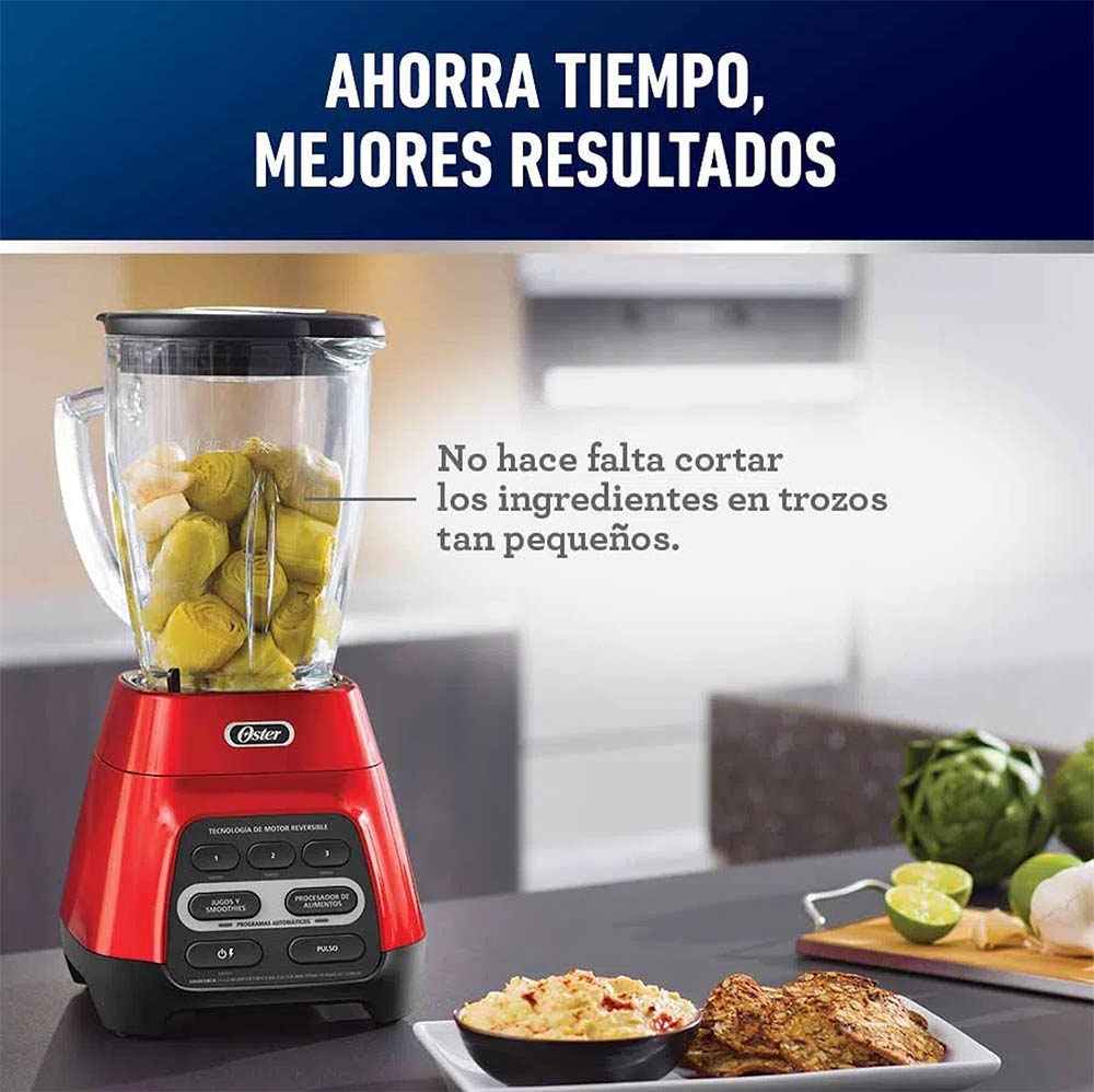 Licuadora Oster® roja con programas automáticos, tecnología